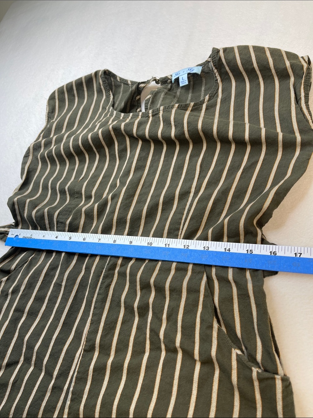 SHE+SKY WOMENS SIZE Large Striped Olive Green Wide-Leg Jumpsuit WOMEN SIZE LARGE - Picture 2 of 9